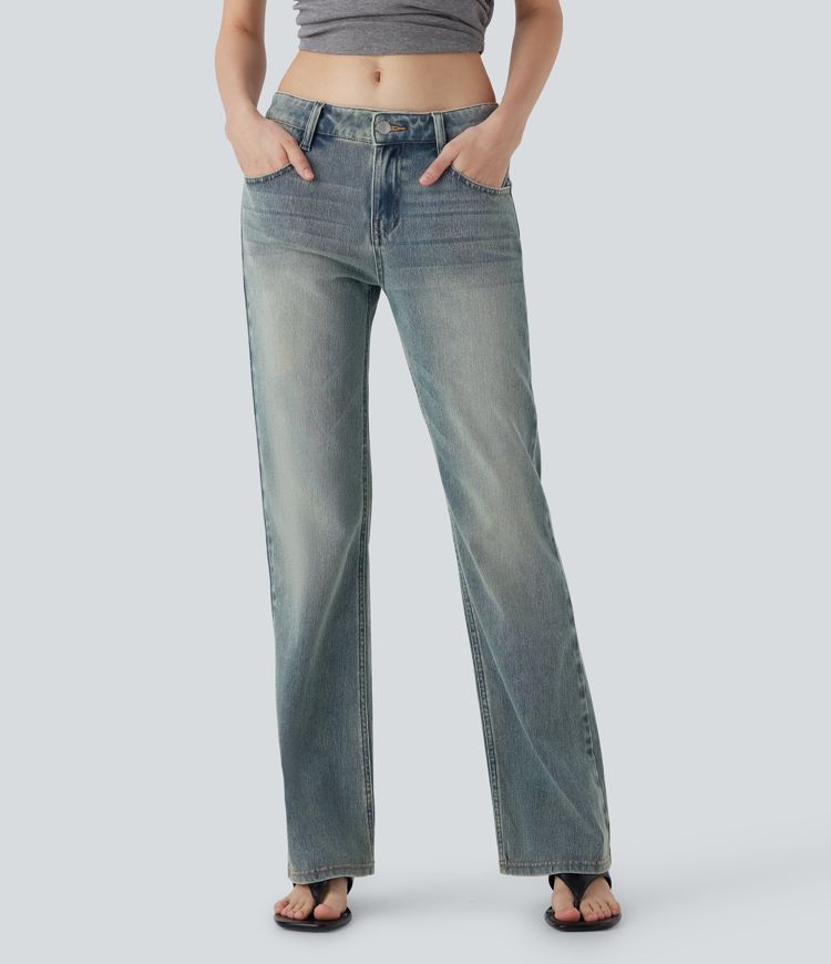 Halara Flex™ Low Rise Multiple Pockets Washed Stretchy Knit Casual Bootcut Jeans