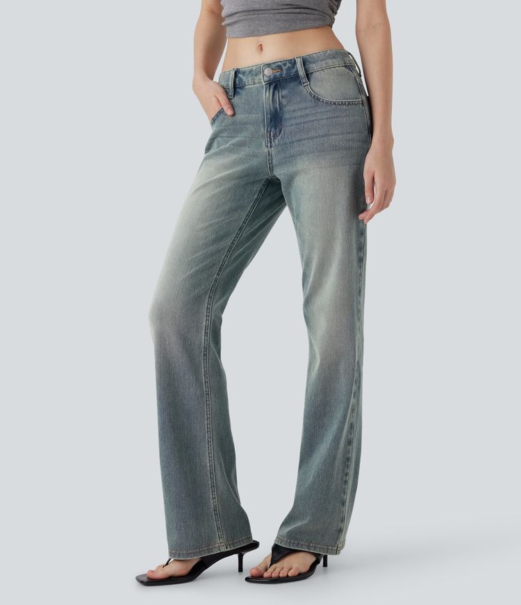 Halara Flex™ Low Rise Multiple Pockets Washed Stretchy Knit Casual Bootcut Jeans