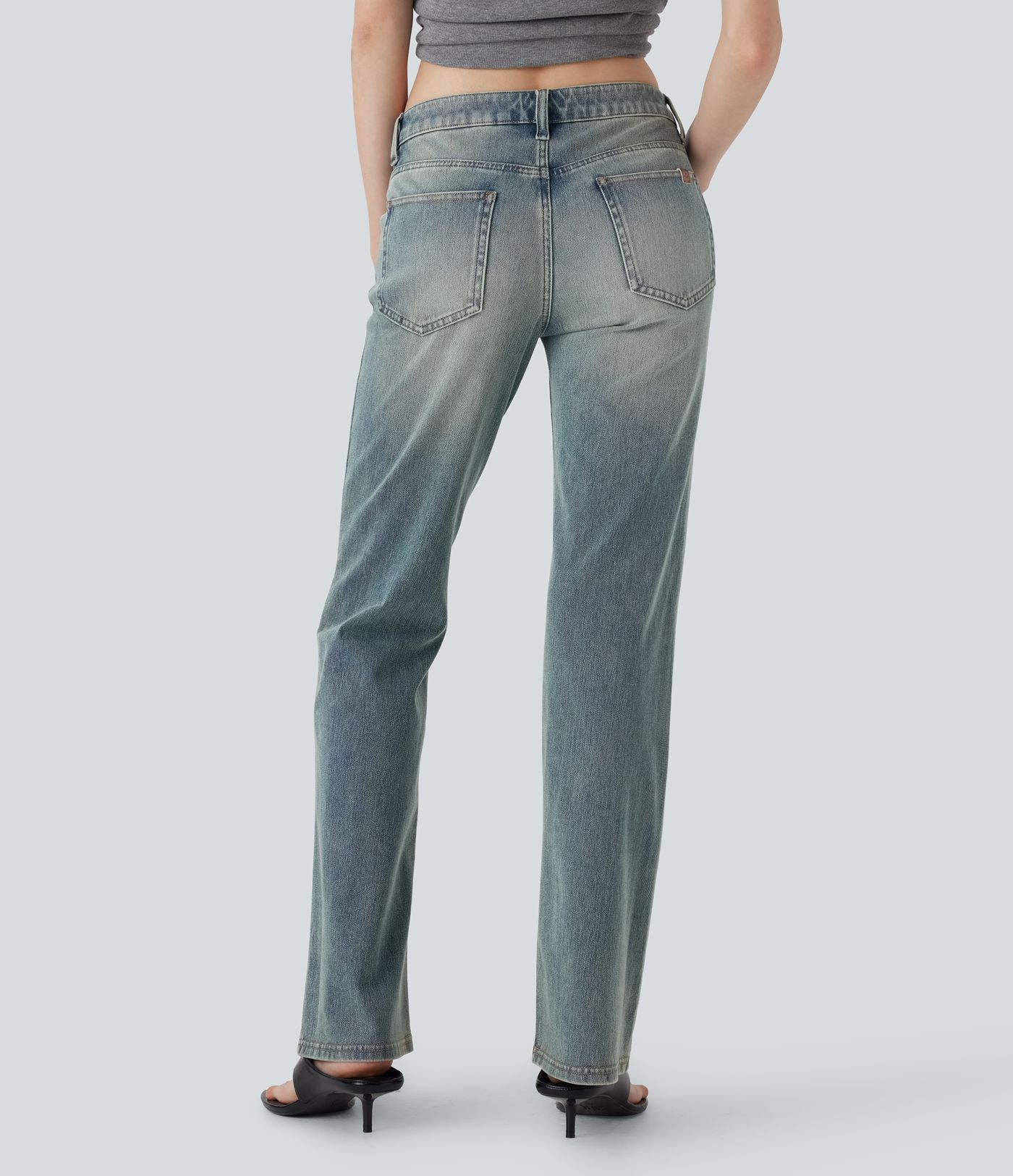 Halara Flex™ Low Rise Multiple Pockets Washed Stretchy Knit Casual Bootcut Jeans