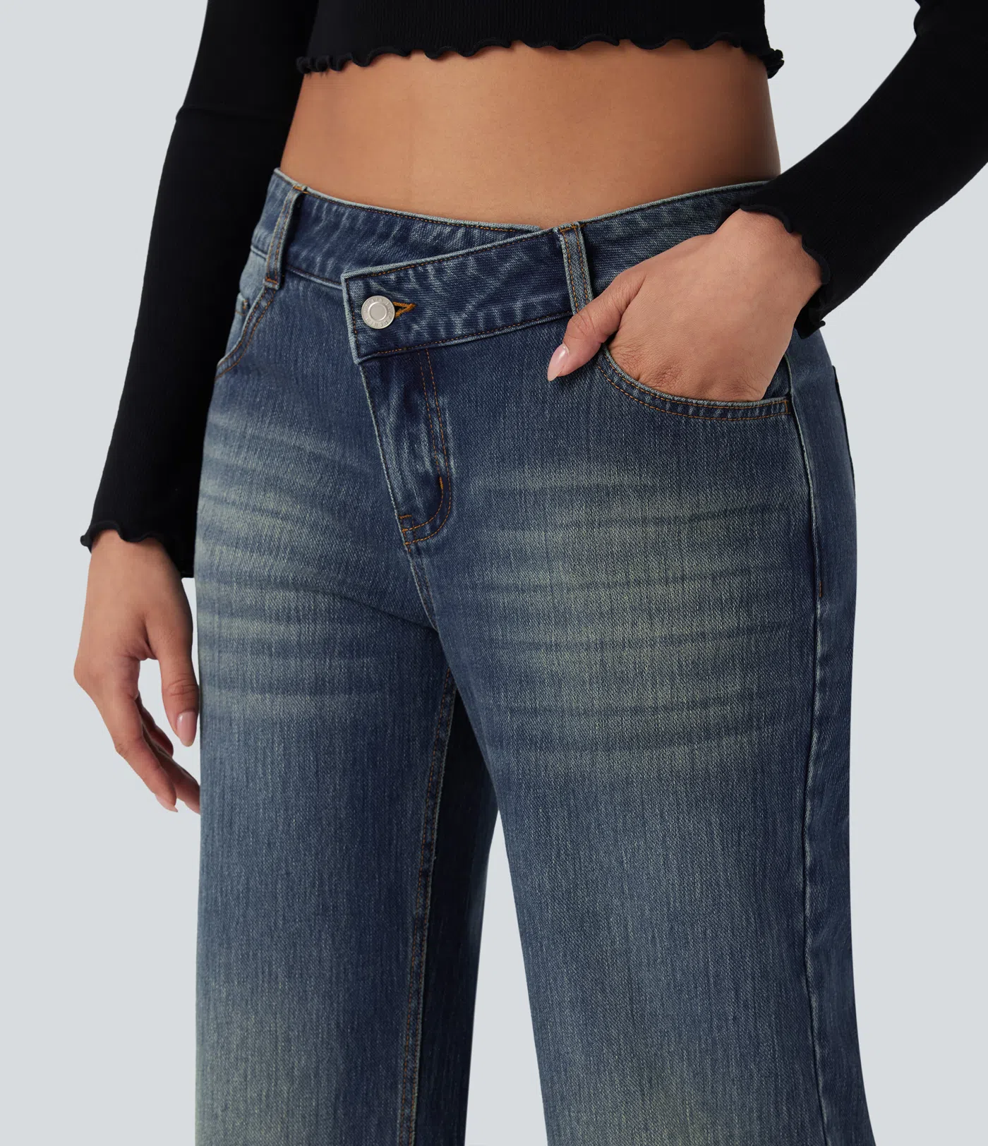 Halara Flex™ Asymmetric Low Rise Straight Leg Casual Jeans with Pockets