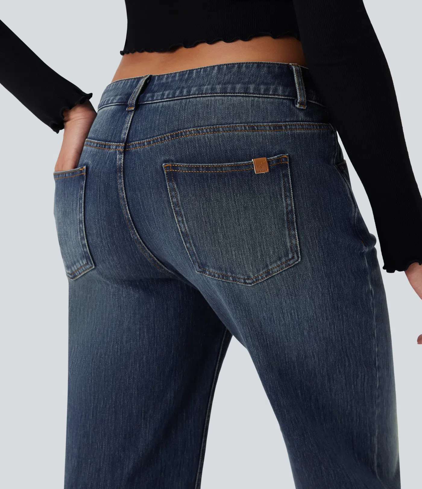 Halara Flex™ Asymmetric Low Rise Straight Leg Casual Jeans with Pockets