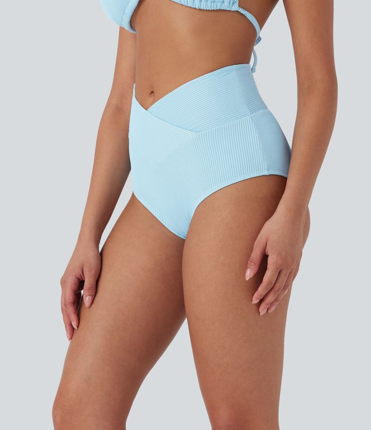 Ribbed Low Rise Crossover Bikini Bottom Swimsuit
