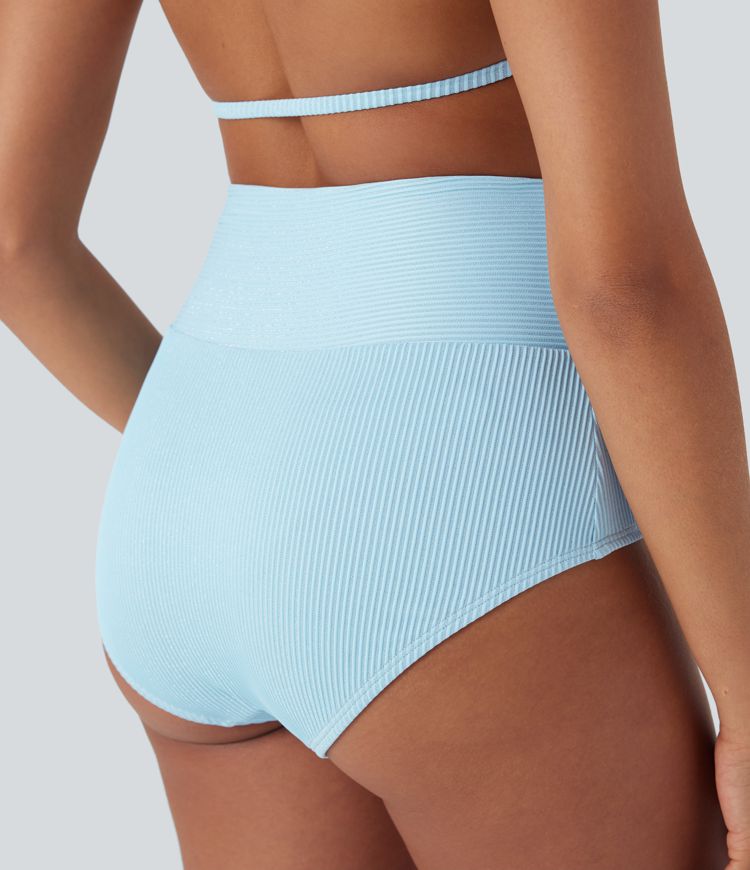 Ribbed Low Rise Crossover Bikini Bottom Swimsuit
