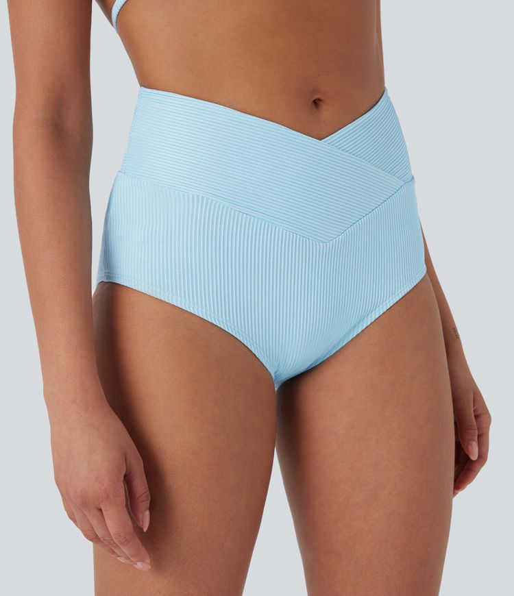 Ribbed Low Rise Crossover Bikini Bottom Swimsuit