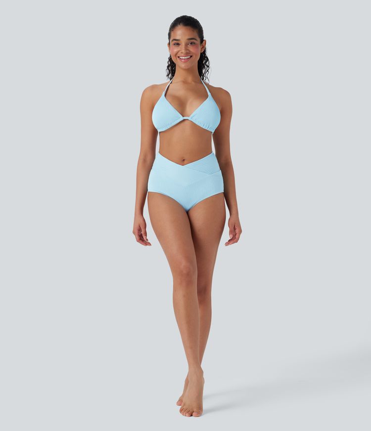Ribbed Low Rise Crossover Bikini Bottom Swimsuit