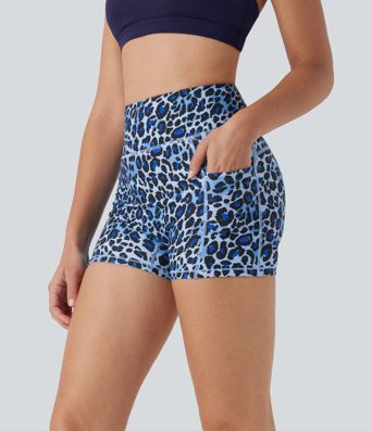Yoga-Bikershorts mit hoher Taille und Leopardenmuster mit Taschen,7,6cm