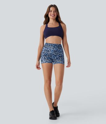 High Waisted Leopard Print Yoga Biker Shorts 3'' with Pockets