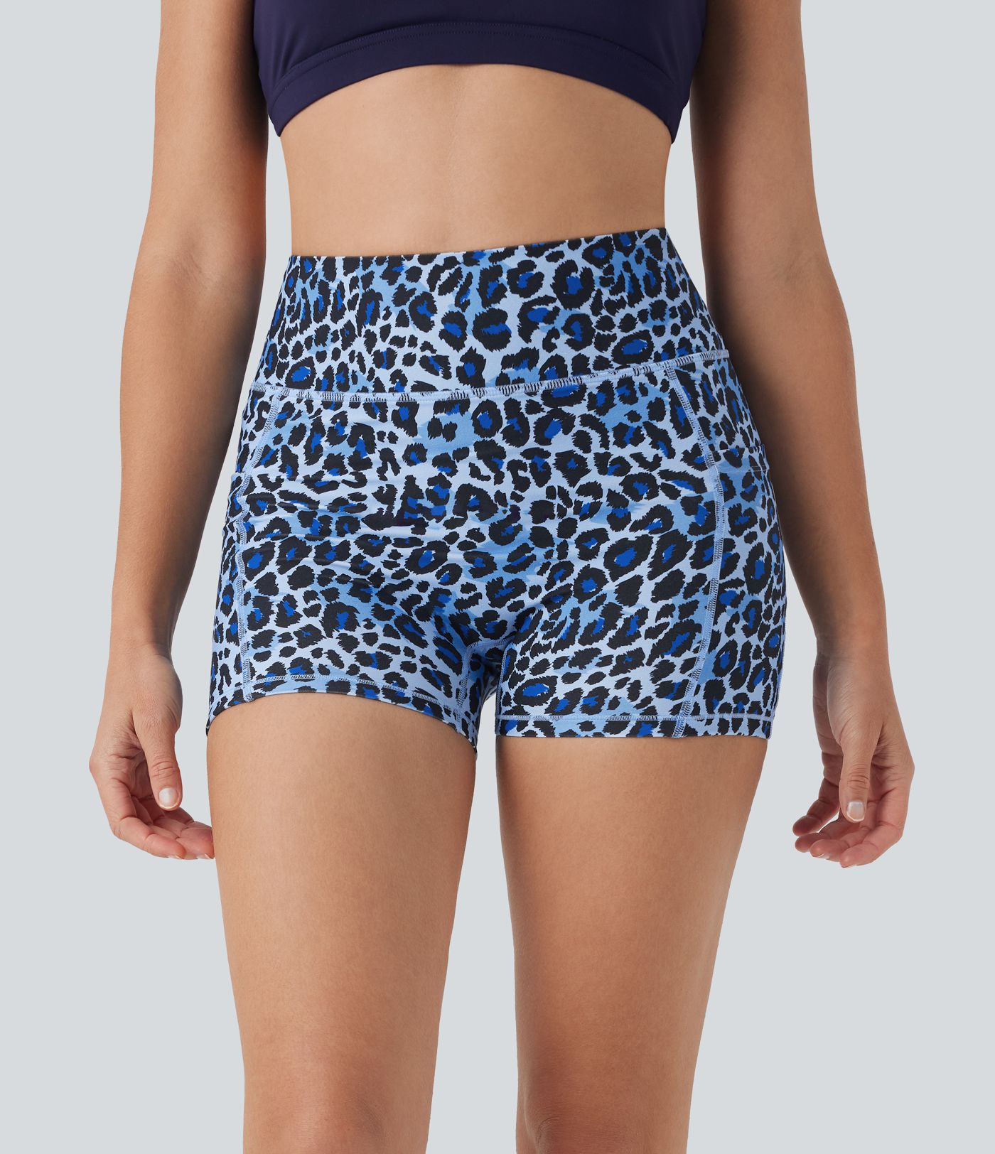 High Waisted Leopard Print Yoga Biker Shorts 3'' with Pockets