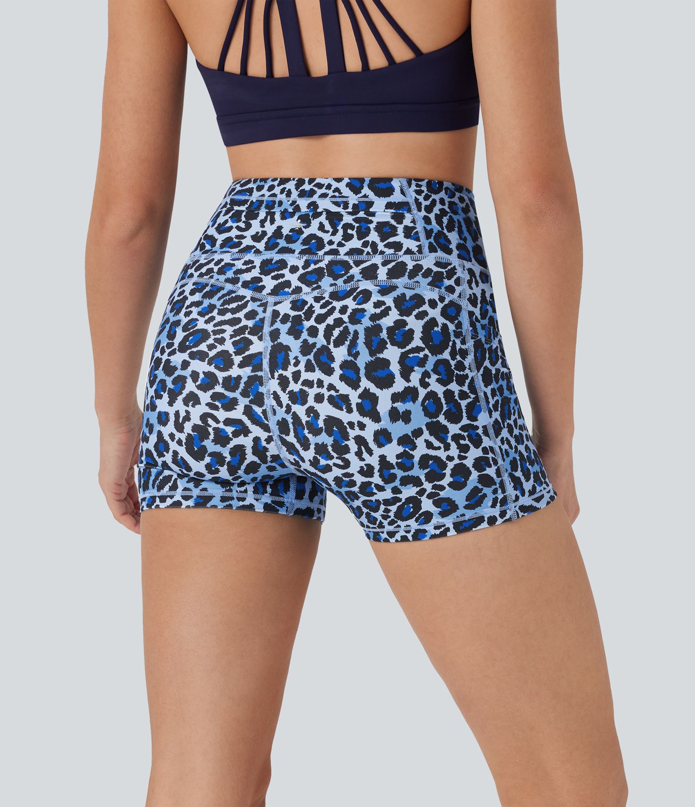 High Waisted Leopard Print Yoga Biker Shorts 3'' with Pockets