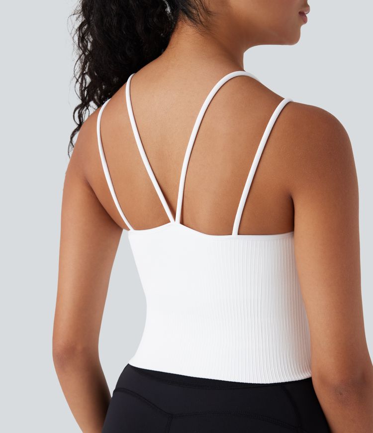 Top corto de running Seamless Flow sin costuras con tirantes dobles y espalda en V en copas D-F