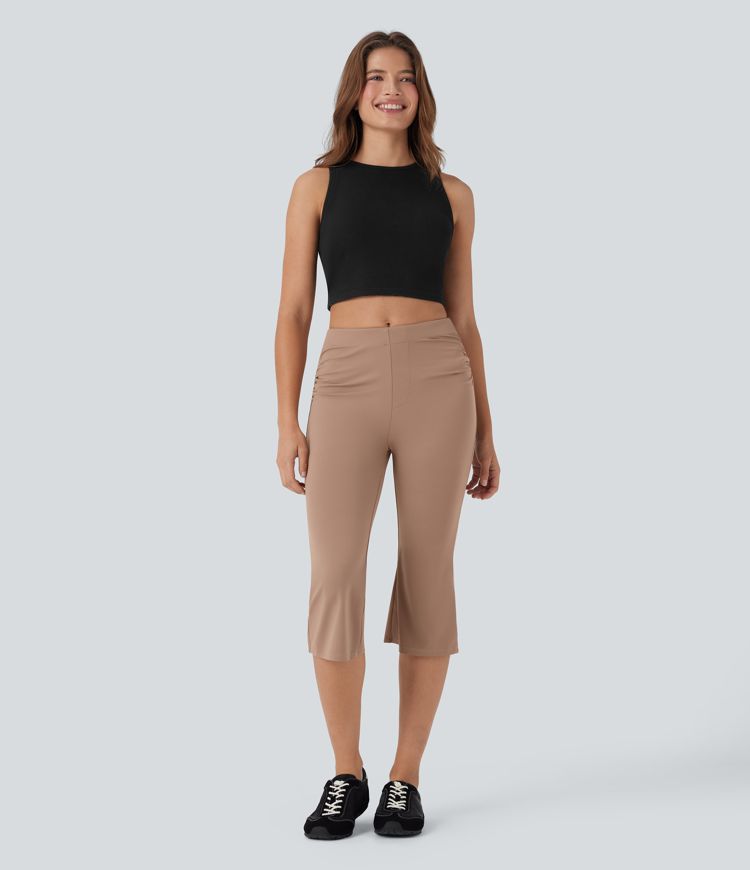 Pantalon travail capri évasé taille mid-rise