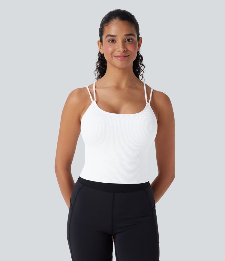 Top corto de running Seamless Flow sin costuras con tirantes dobles y espalda en V en copas D-F