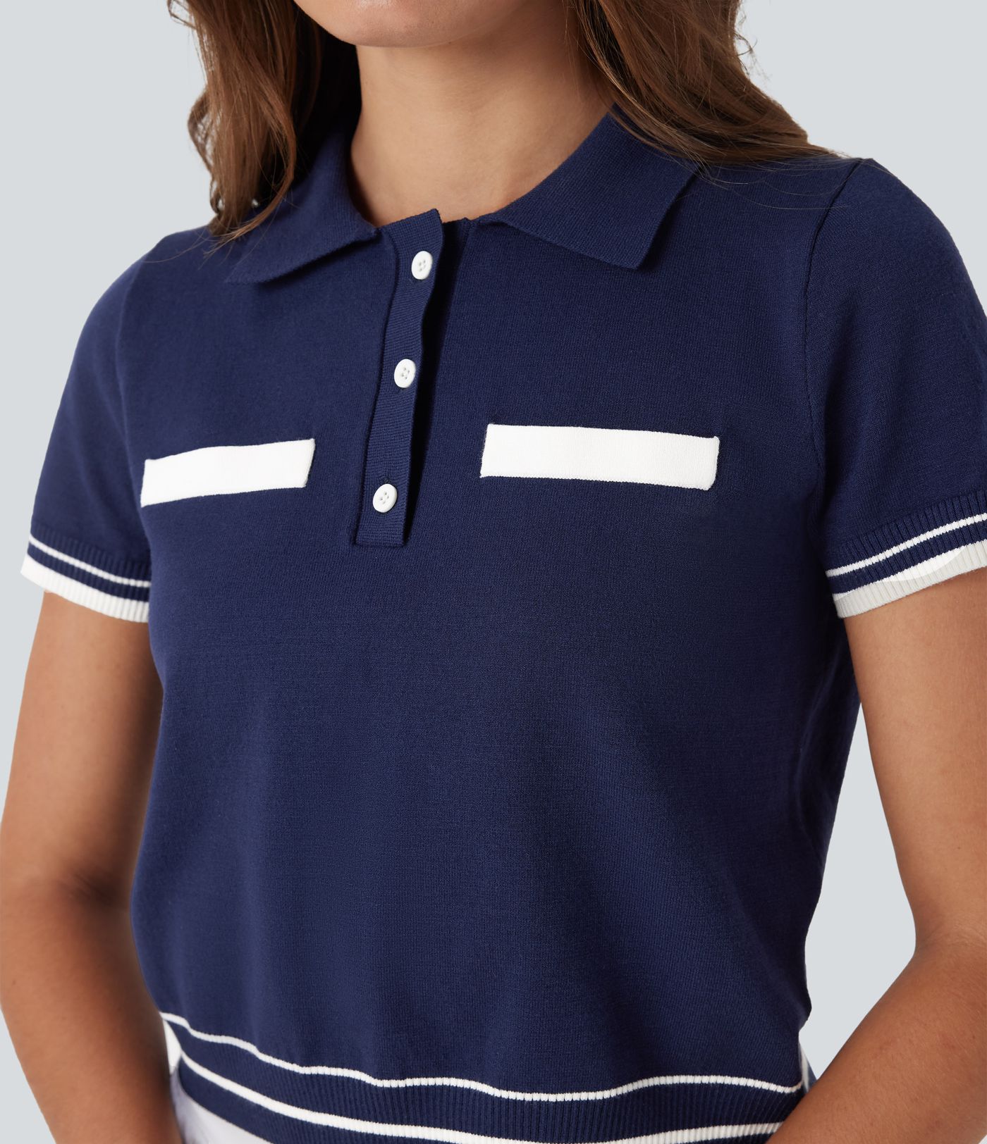 Polo Kurzarm Casual Strickoberteil mit Knopfleiste