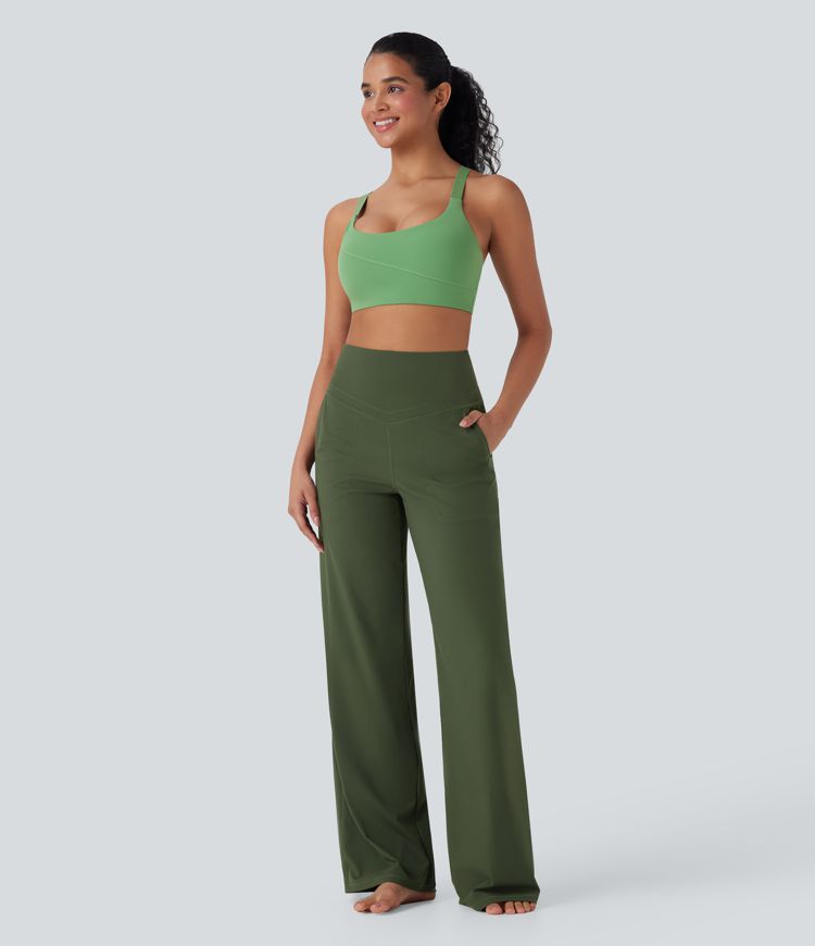 Pantalon de yoga droit gainant taille haute avec poches Halara UltraSculpt™