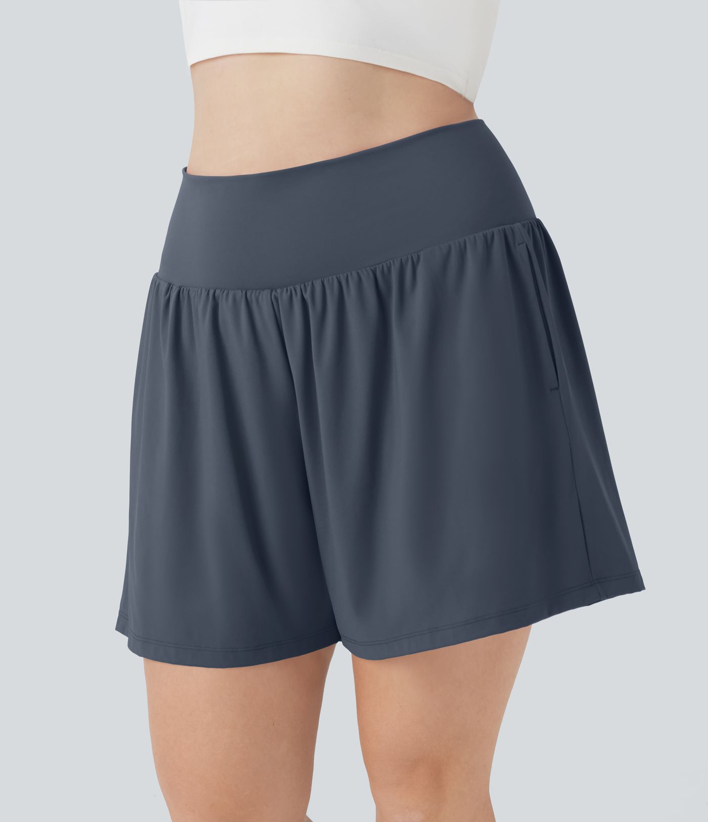 Softlyzero™ Airy Super High Waisted 2-in-1  Yoga Plus Size Shorts 7" with Pockets
