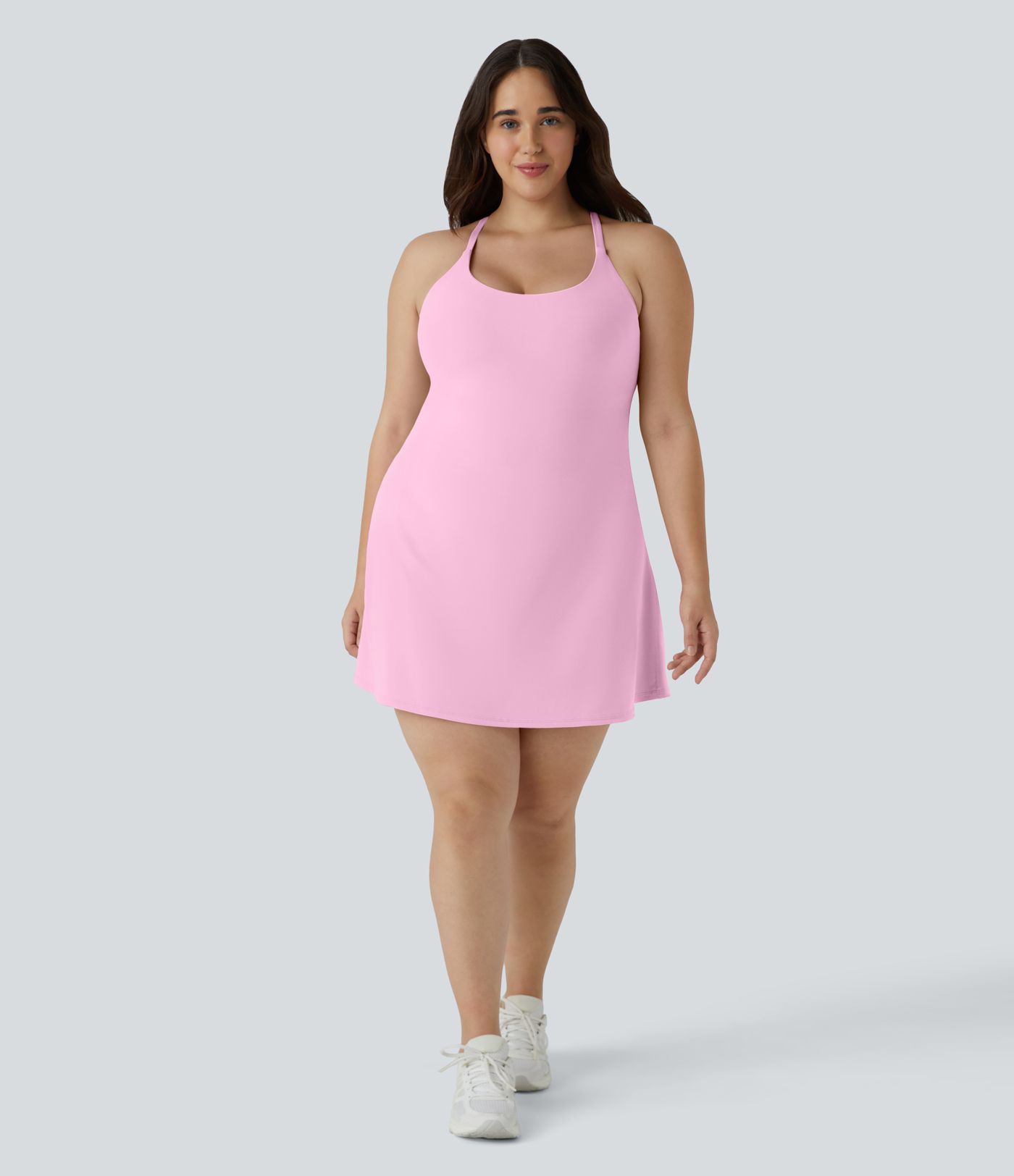 Robe d'Entraînement Quotidienne SoftlyZero™ en Taille Plus, Dos Nu, 2-en-1, Évasée, Facile à Porter
