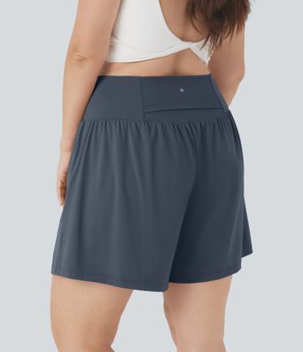 Softlyzero™ Airy Super High Waisted 2-in-1  Yoga Plus Size Shorts 7" with Pockets