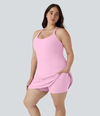 Everyday Softlyzero™ Plush Backless 2-in-1 Flare Workout Plus Size Dress-Wannabe-Easy Peezy
