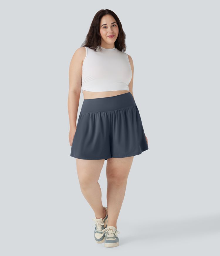 SoftlyZero™ Airy Super High Waisted 2-in-1 Cool Touch Yoga Plus Size Shorts 7" with Pockets