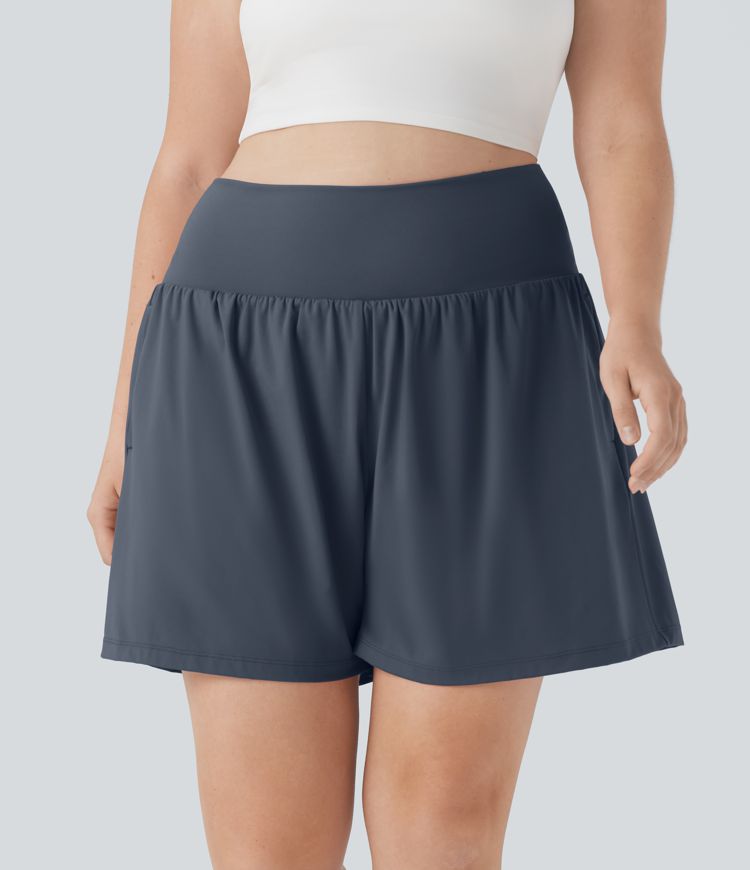 SoftlyZero™ Airy Super High Waisted 2-in-1 Cool Touch Yoga Plus Size Shorts 7" with Pockets