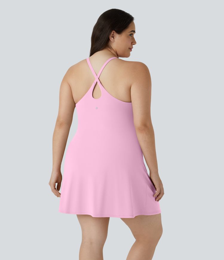 Everyday Softlyzero™ Plush Backless 2-in-1 Flare Workout Plus Size Dress-Wannabe-Easy Peezy