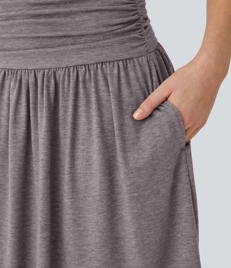 Jupe de Vacances Fluide Taille Haute Fronce Poches Latérales