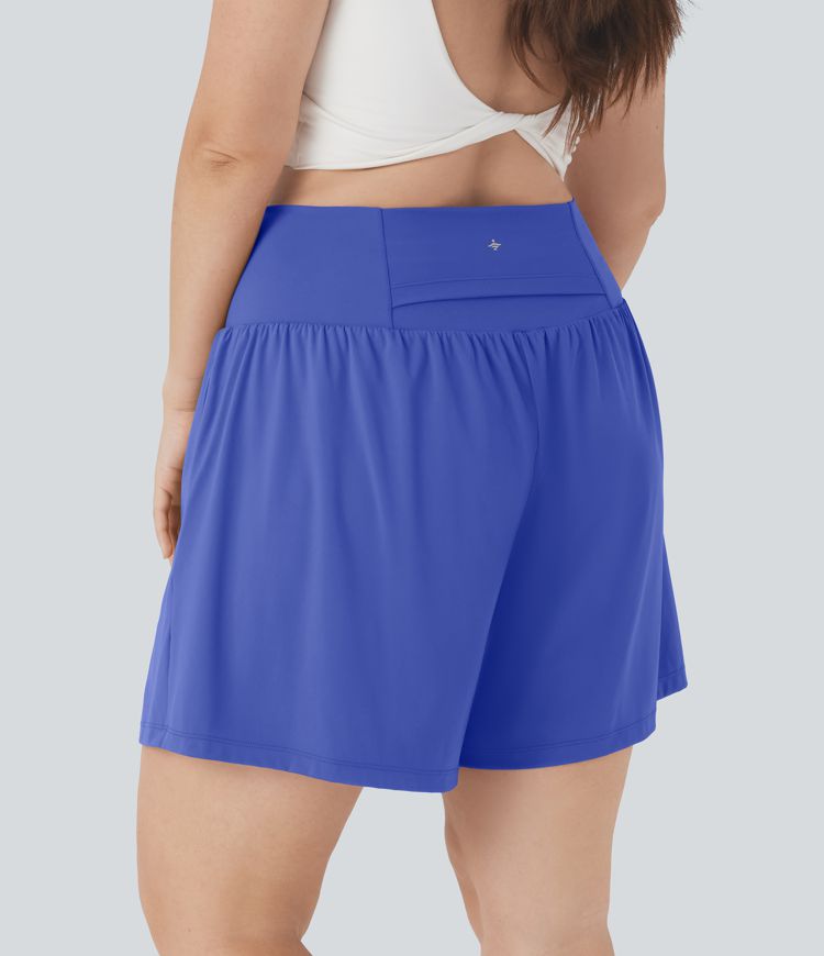 SoftlyZero™ Airy Super High Waisted 2-in-1 Cool Touch Yoga Plus Size Shorts 7" with Pockets