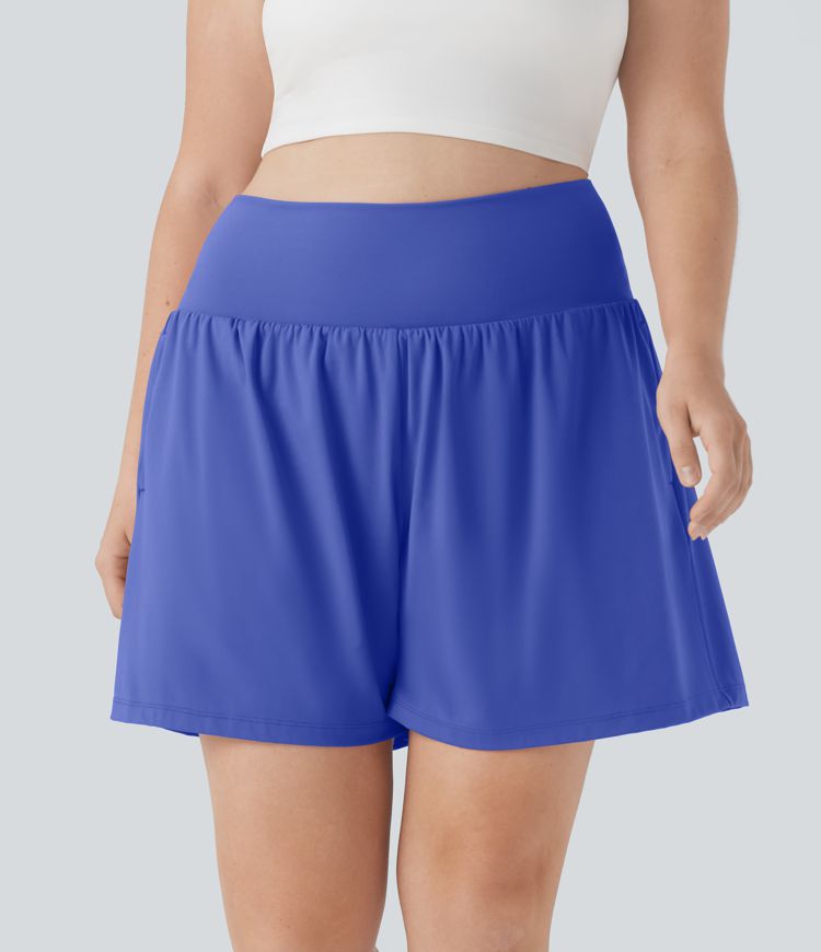 SoftlyZero™ Airy Super High Waisted 2-in-1 Cool Touch Yoga Plus Size Shorts 7" with Pockets