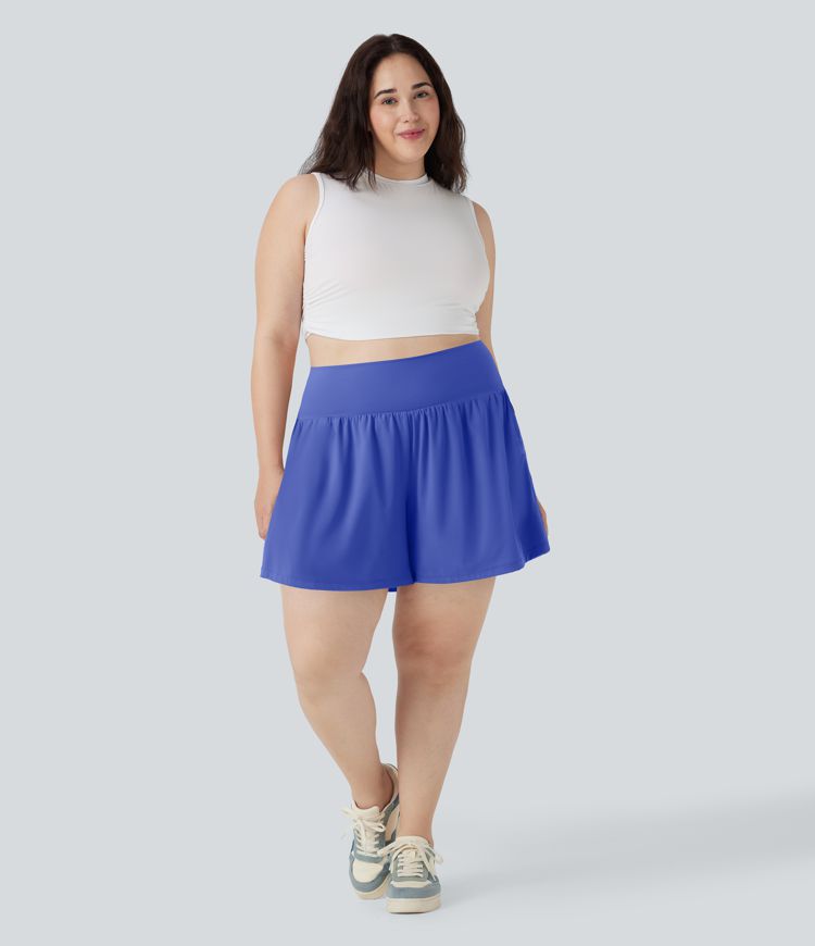 SoftlyZero™ Airy Super High Waisted 2-in-1 Cool Touch Yoga Plus Size Shorts 7" with Pockets