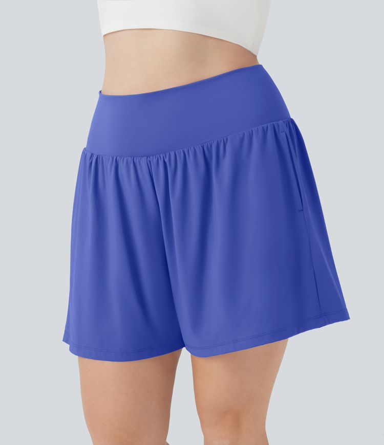 SoftlyZero™ Airy Super High Waisted 2-in-1 Cool Touch Yoga Plus Size Shorts 7" with Pockets