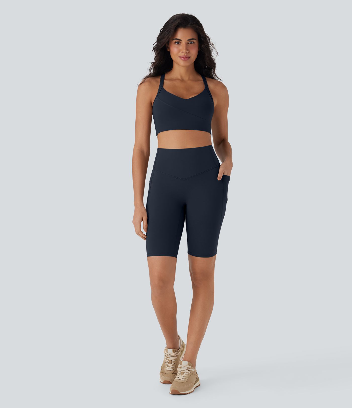 Halara UltraSculpt™ High Waisted Tummy Control Shaping Women Gym Running Biker Shorts 9'' with Pockets