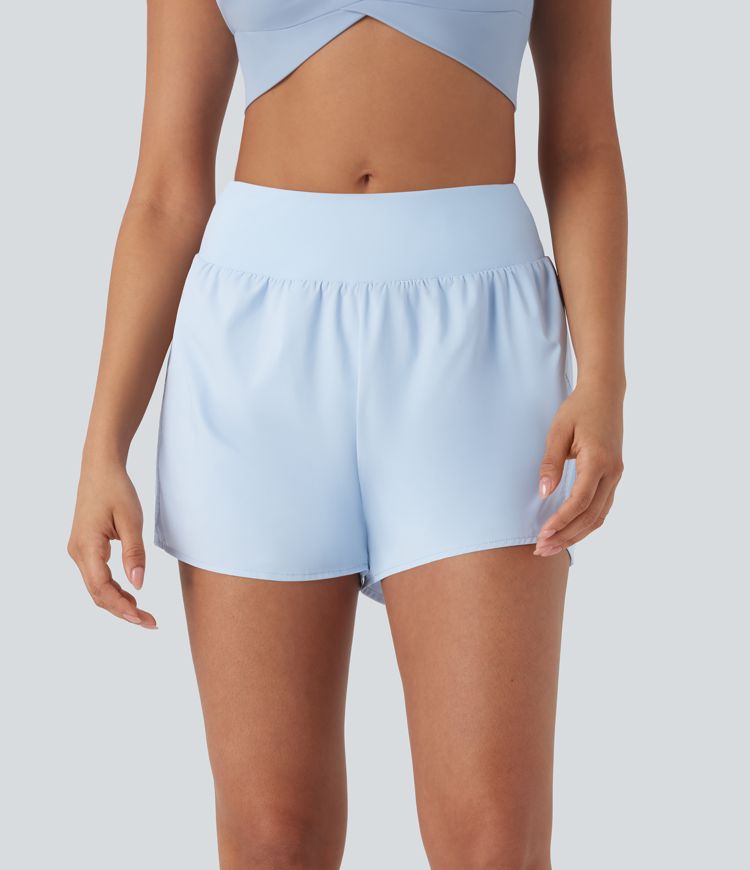 Mid Rise Contrast Mesh 2-in-1 Yoga Shorts with Pockets