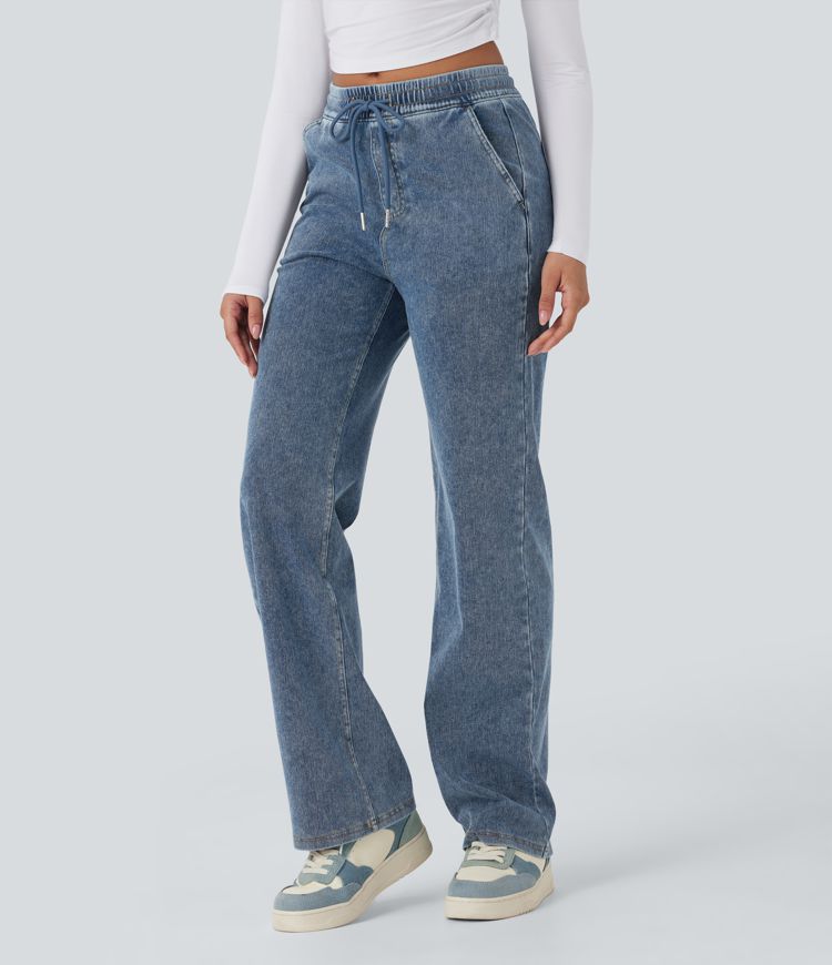 Halara Flex™ Mid Rise Drawstring Straight Leg Casual Sweatpants Jeans with Pockets