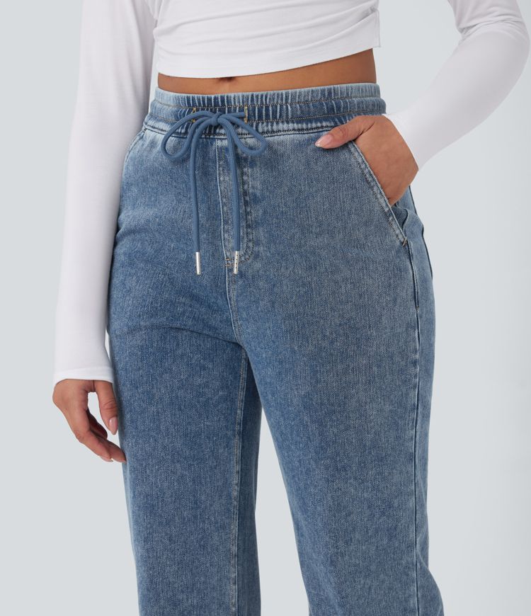 Halara Flex™ Mid Rise Drawstring Straight Leg Casual Sweatpants Jeans with Pockets