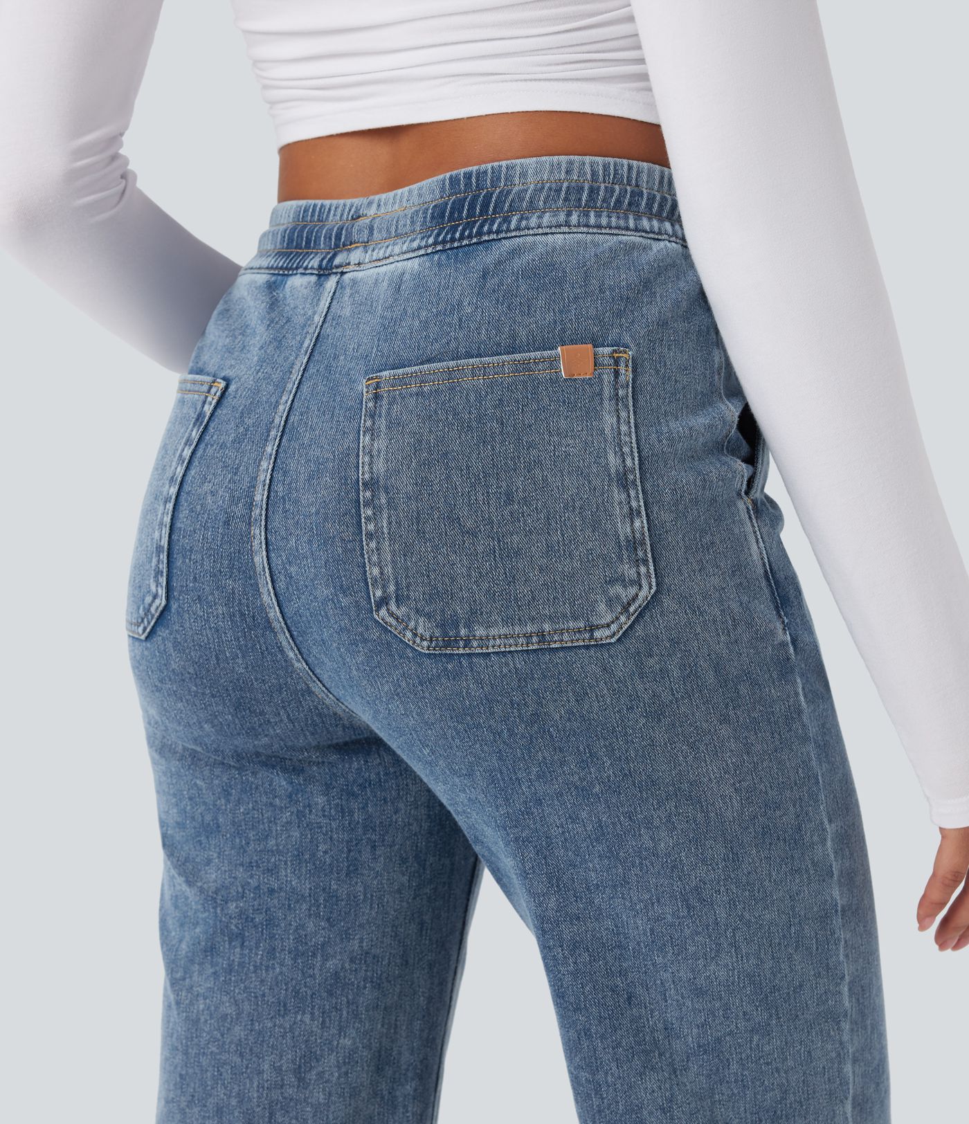 Jeans casuales Halara Flex™ rectos de tiro medio con cordón y bolsillos