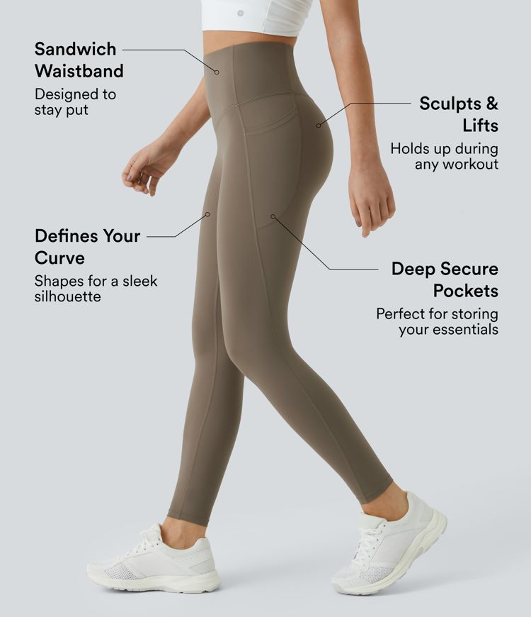 SoCinched High Waisted Tummy Control Side Pocket Shaping Training UltraSculpt Leggings