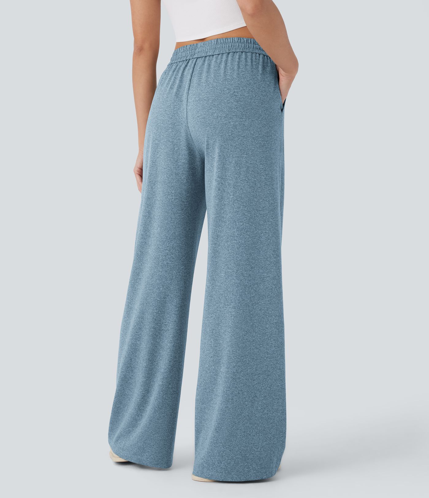 High Waisted Drawstring Pocket Wide Leg Casual Pants