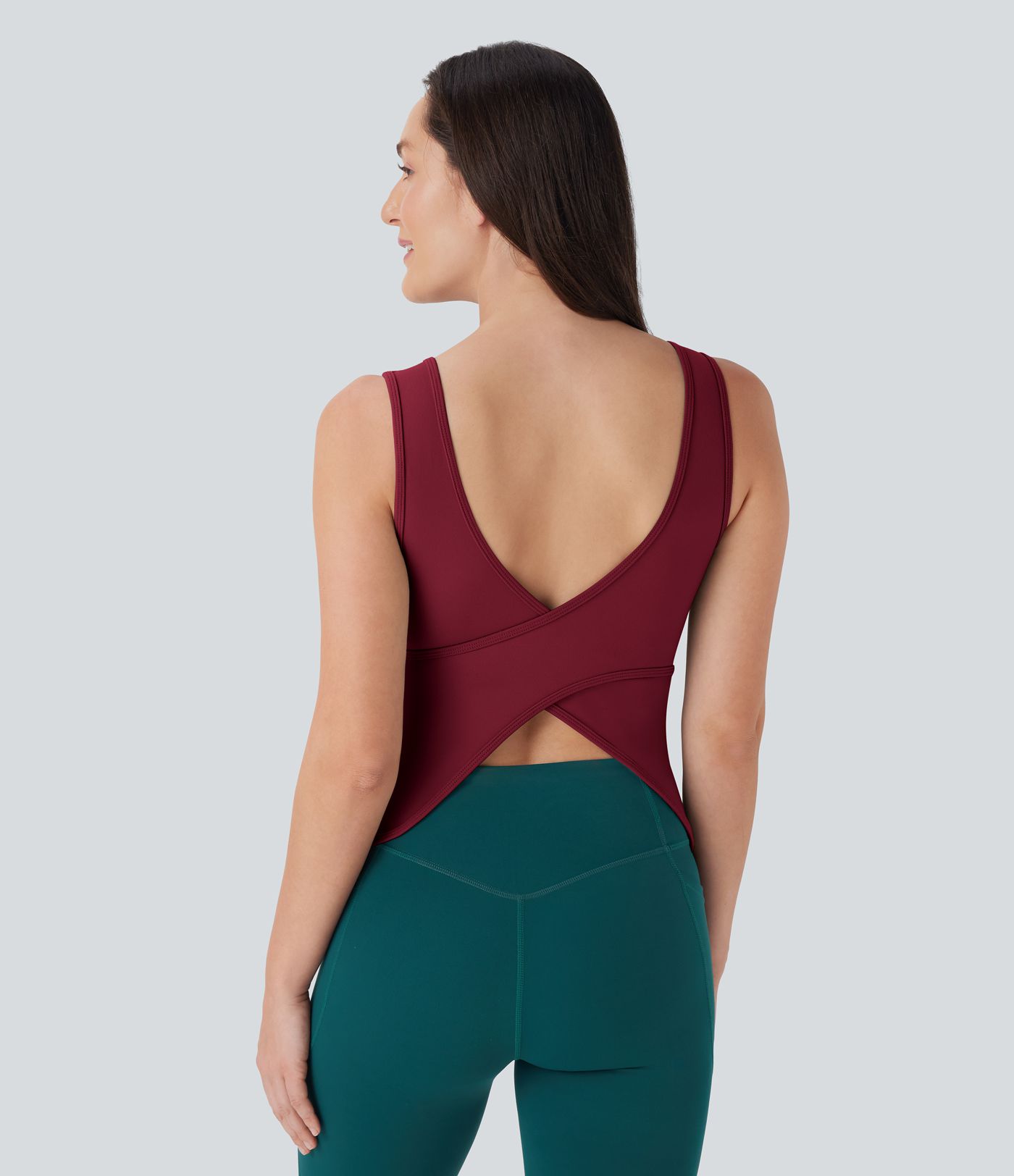 U Neck Crossover Yoga Tank Top-Longer Length