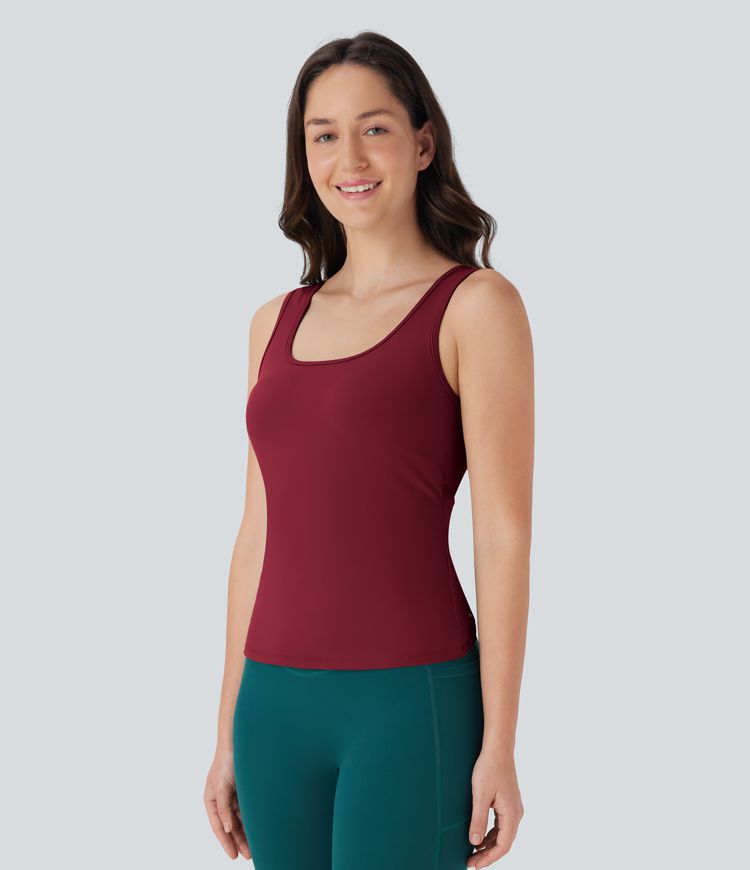 U Neck Crossover Yoga Tank Top-Longer Length