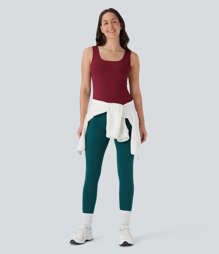 U Neck Crossover Yoga Tank Top-Longer Length