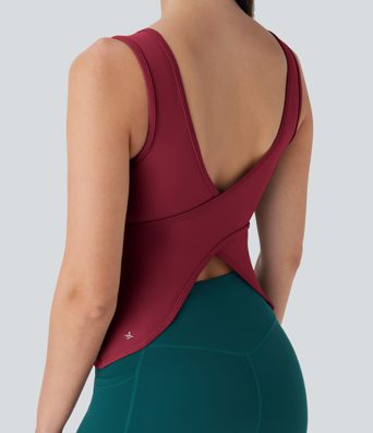 U Neck Crossover Yoga Tank Top-Longer Length