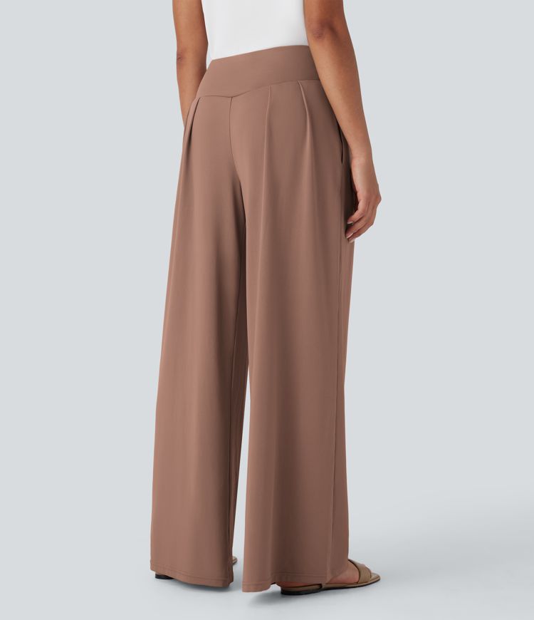 High Waisted Wide Leg Casual Pants with Side Pockets