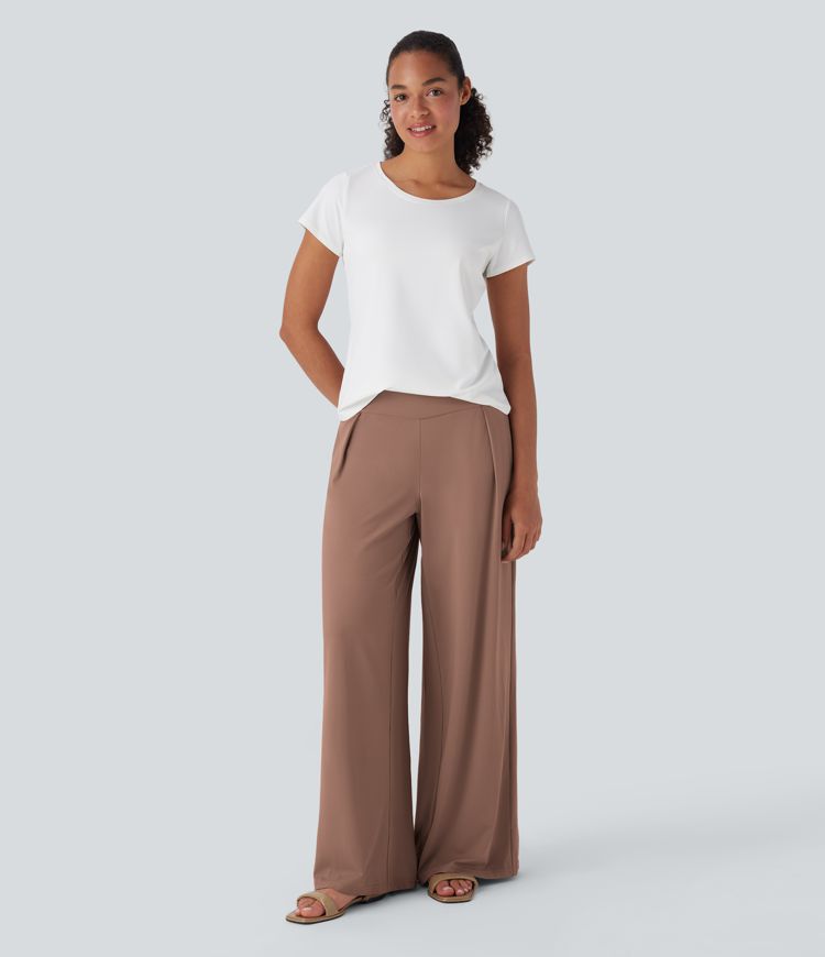 High Waisted Wide Leg Casual Pants with Pockets