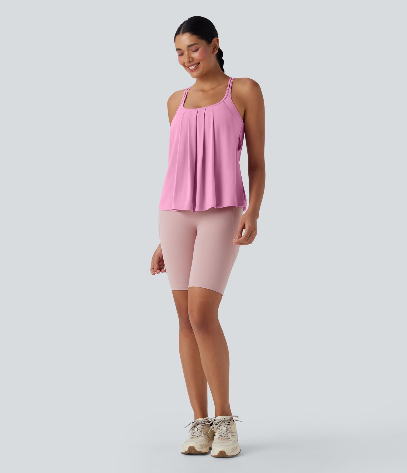Double Straps Pleated Quick Dry Yoga Cami Top