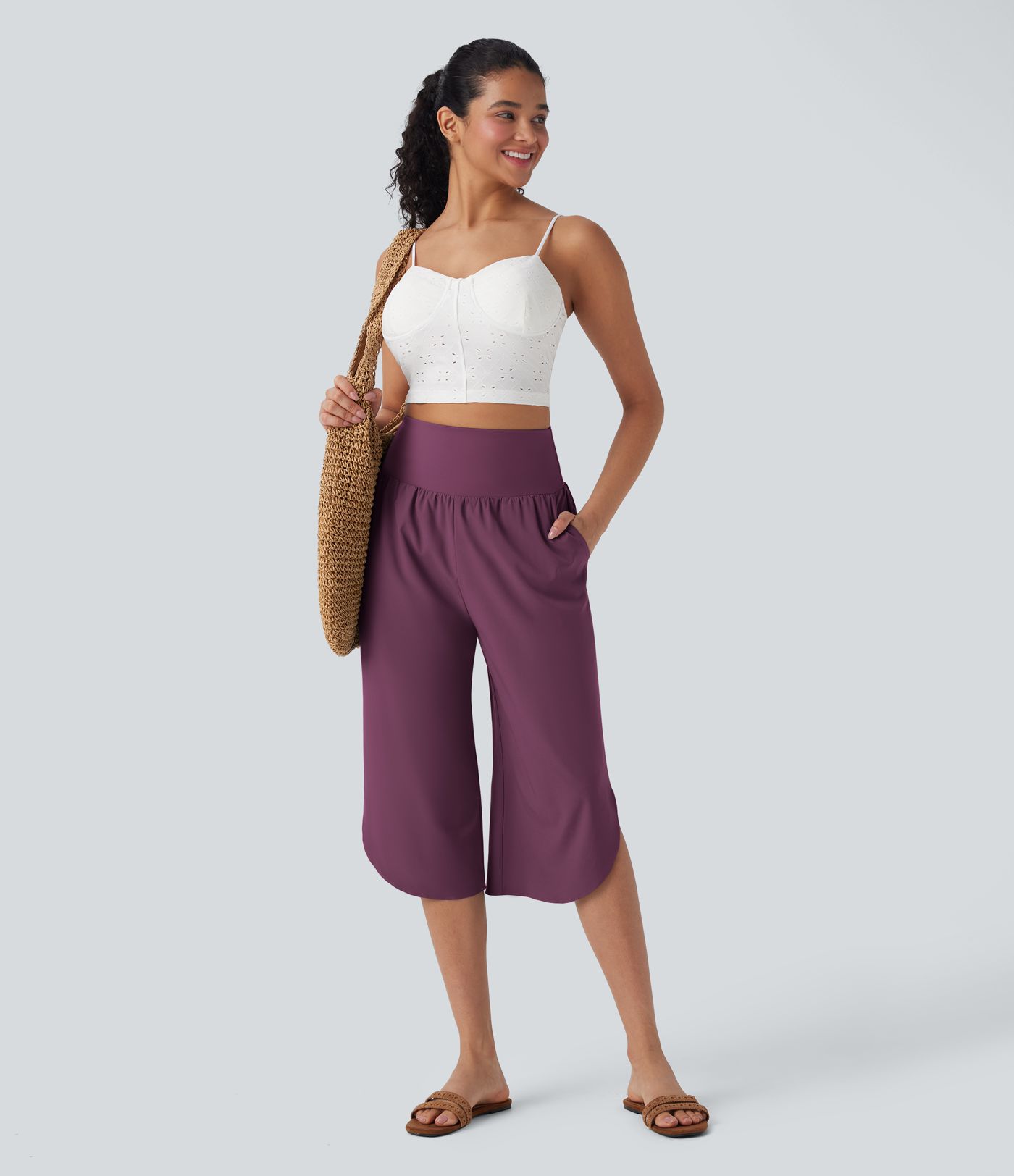 Pantalon corsaire gainant taille haute à ourlet asymétrique et séchage rapide avec poches Breezeful™