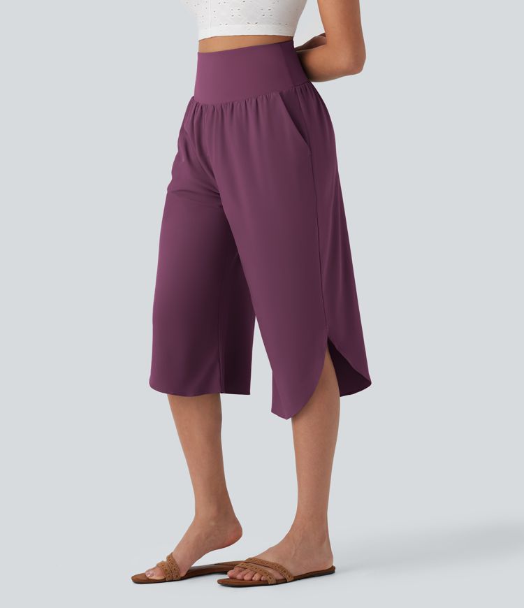 Pantalón Breezeful™ SoCinched Capri Resort tiro alto control abdomen dobladillo dividido secado rápido bolsillo lateral