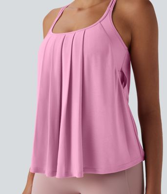 Double Straps Pleated Quick Dry Yoga Cami Top