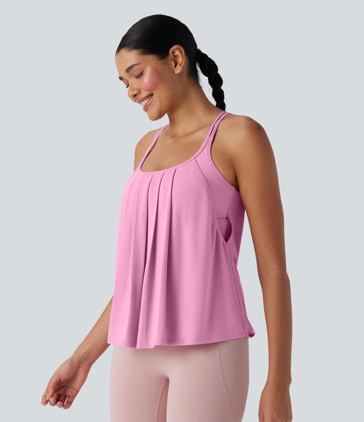 Double Straps Pleated Quick Dry Yoga Cami Top
