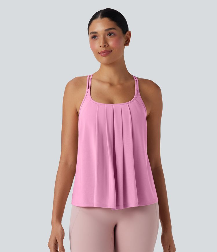 Double Straps Pleated Quick Dry Yoga Cami Top