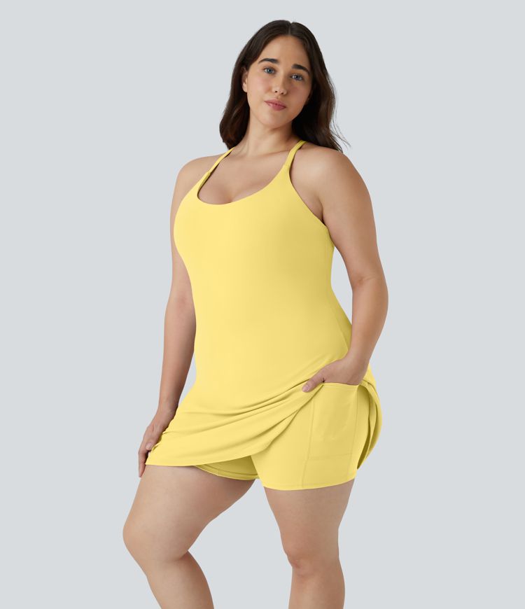 Everyday Softlyzero™ Plush Backless 2-in-1 Flare Workout Plus Size Dress-Wannabe-Easy Peezy